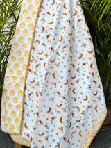 Rainbow Unicorn & Stars Handblock Printed Kids Cotton Dohar