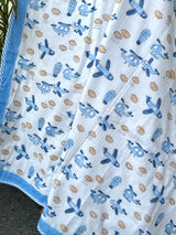 Little Aviator Aeroplane Handblock Printed Kids Cotton Dohar