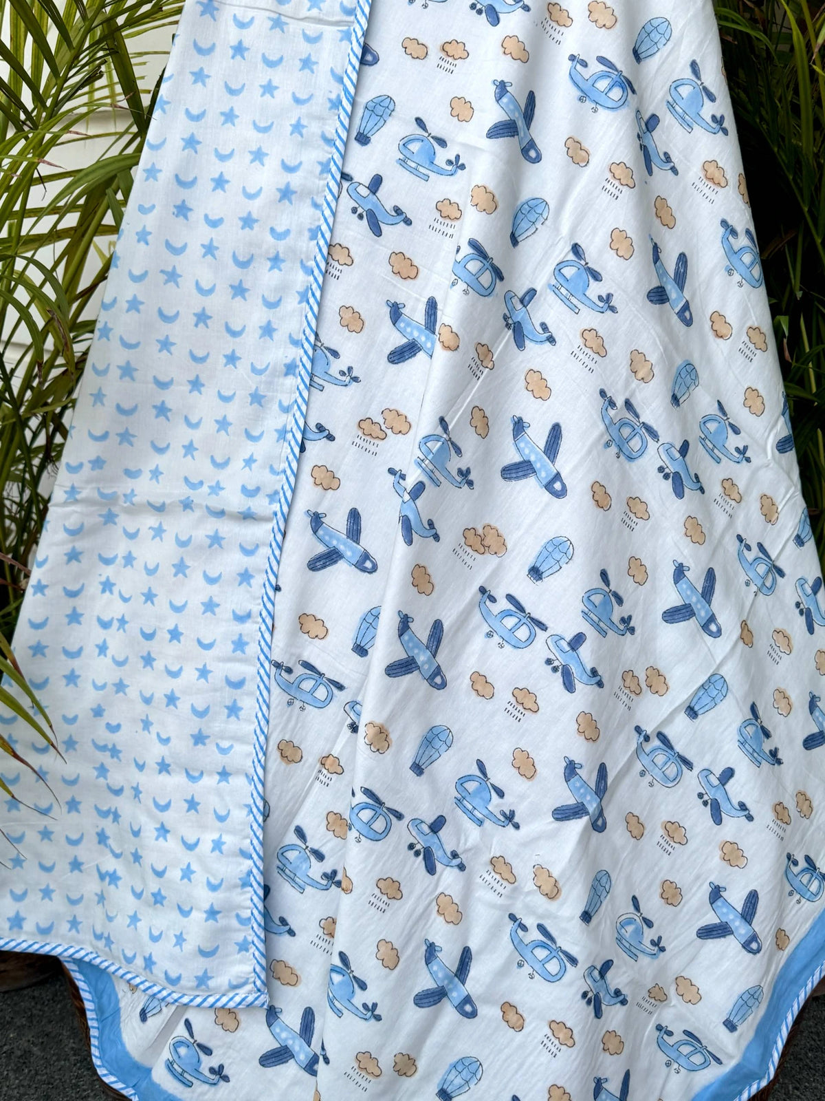 Little Aviator Aeroplane Handblock Printed Kids Cotton  Blanket