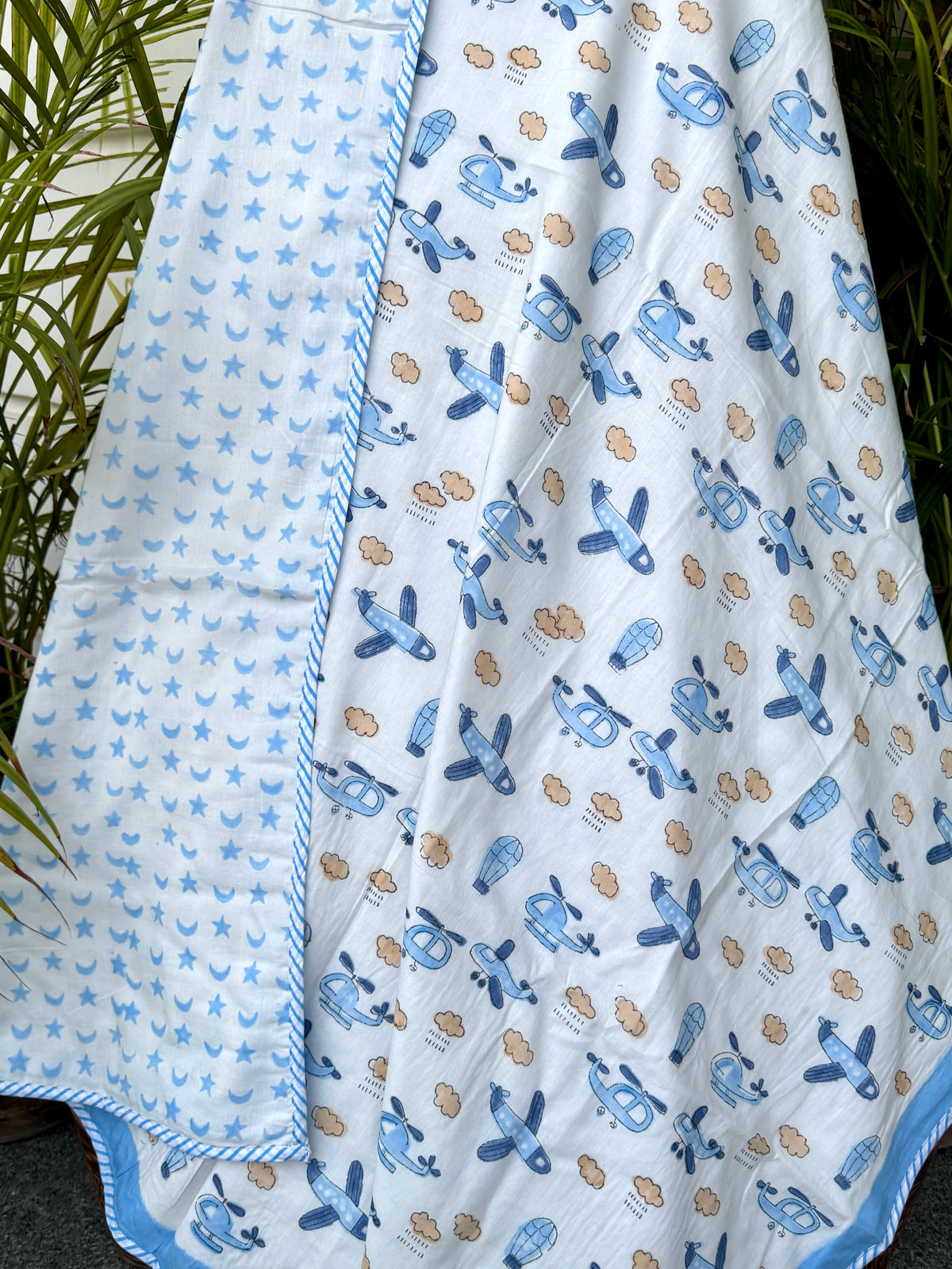 Little Aviator Aeroplane Handblock Printed Kids Cotton Dohar