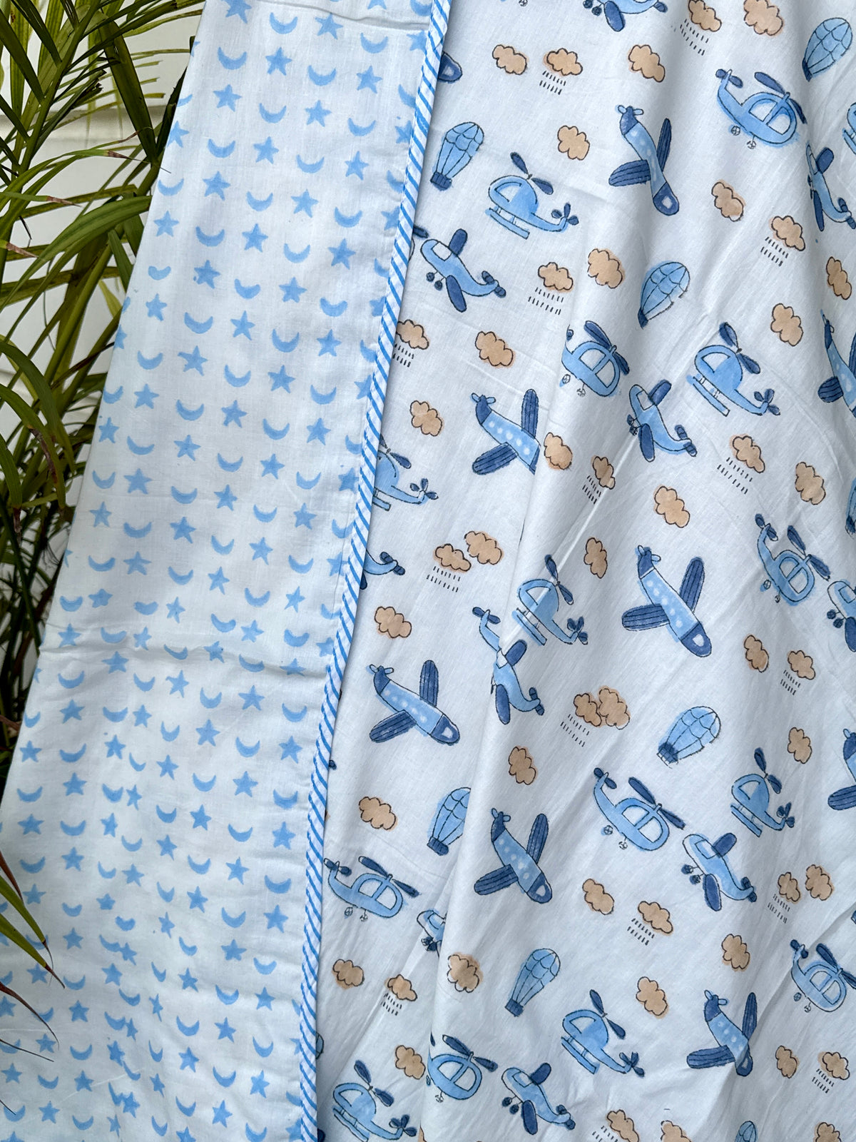 Little Aviator Aeroplane Handblock Printed Kids Cotton Dohar