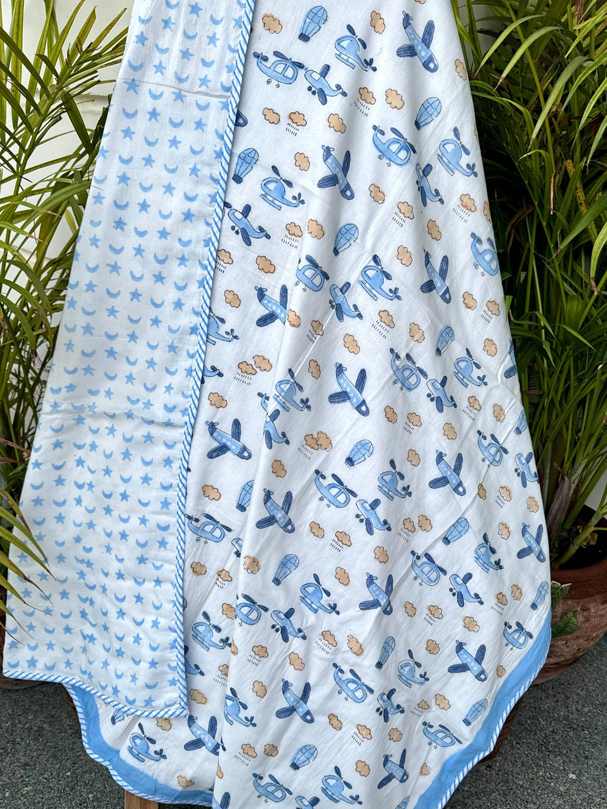 Little Aviator Aeroplane Handblock Printed Kids Cotton  Blanket