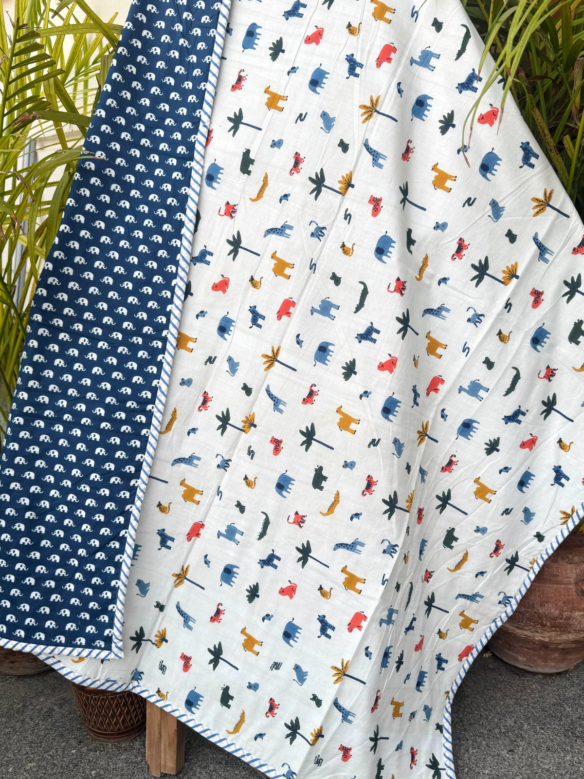 White Jungle Animals Reversible Kids Cotton Blanket