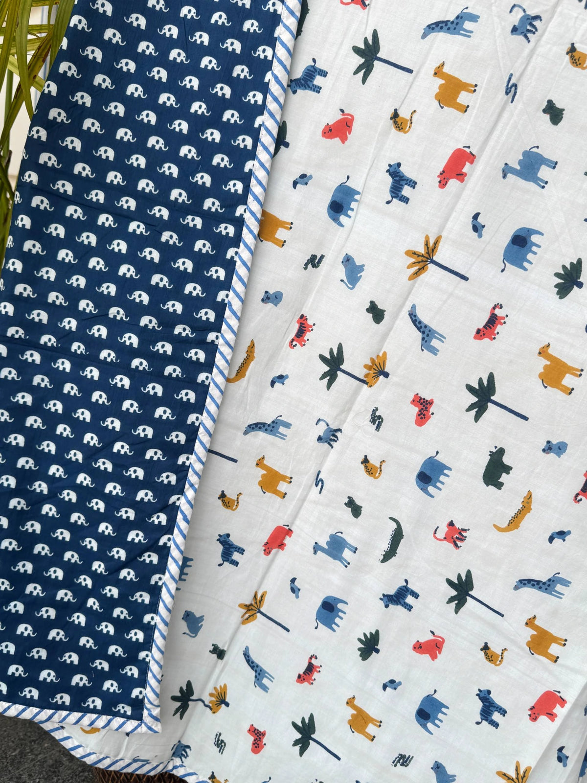 White Jungle Animals Reversible Kids Cotton Blanket