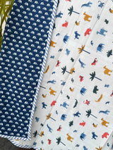 White Jungle Animals Reversible Kids Cotton Blanket
