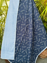 Blue Shark Print Reversible Kids Cotton Blanket