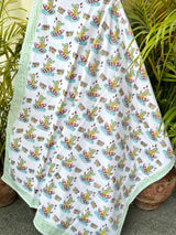 Good Vibes Dinosaur Handblock Printed Reversible Kids Cotton Blanket