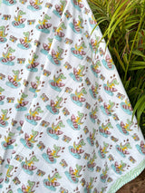 Good Vibes Dinosaur Handblock Printed Reversible Kids Cotton Blanket