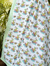 Good Vibes Dinosaur Handblock Printed Reversible Kids Cotton Blanket