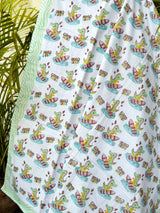 Good Vibes Dinosaur Handblock Printed Reversible Kids Cotton Blanket