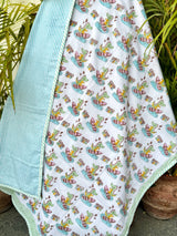 Good Vibes Dinosaur Handblock Printed Reversible Kids Cotton Blanket
