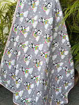 Grey Panda Rainbow Reversible Kids Cotton Blanket