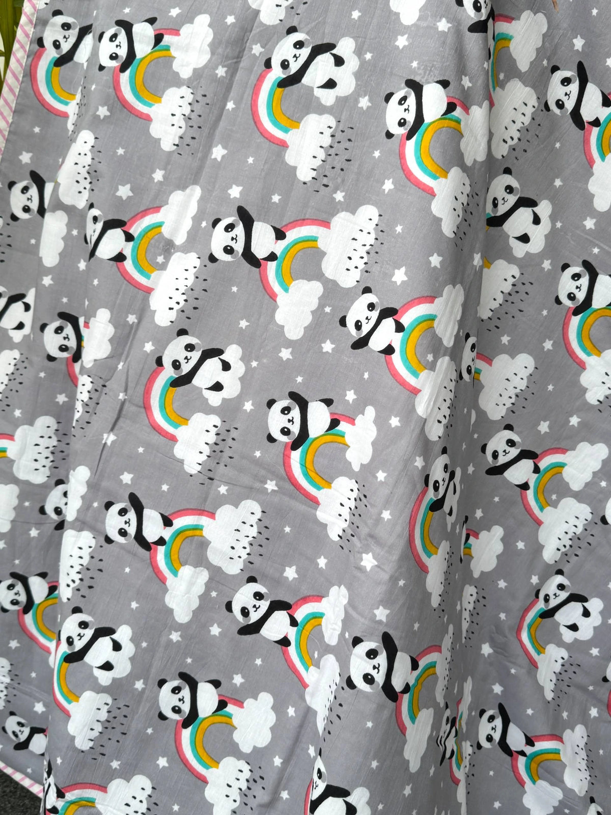 Grey Panda Rainbow Reversible Kids Cotton Blanket