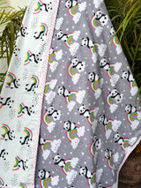 Grey Panda Rainbow Reversible Kids Cotton Blanket