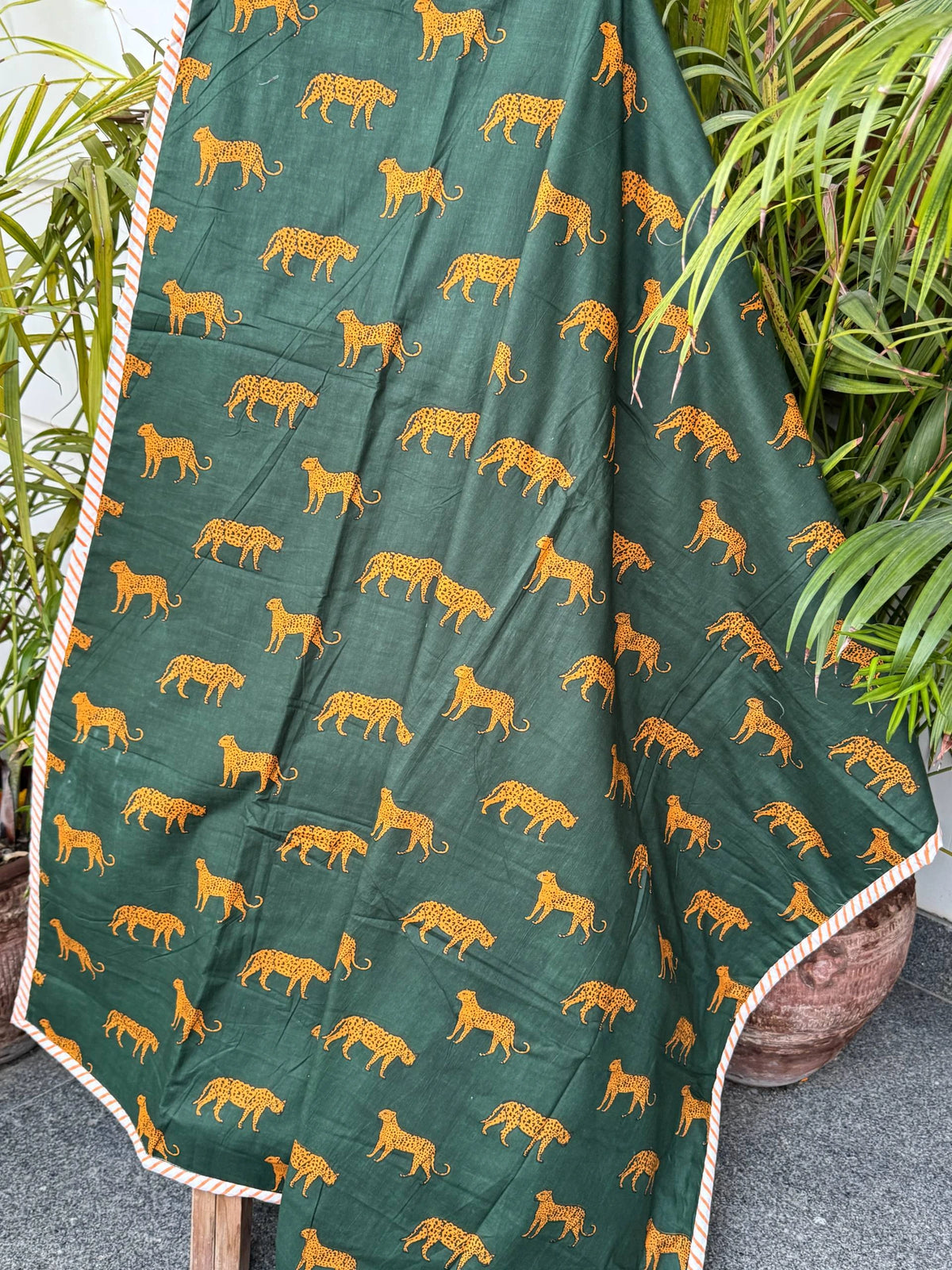 Green Leopard Print Reversible Kids Cotton Blanket