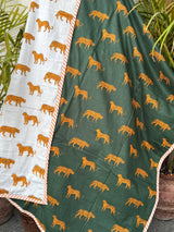 Green Leopard Print Reversible Kids Cotton Blanket