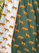 Green Leopard Print Reversible Kids Cotton Blanket