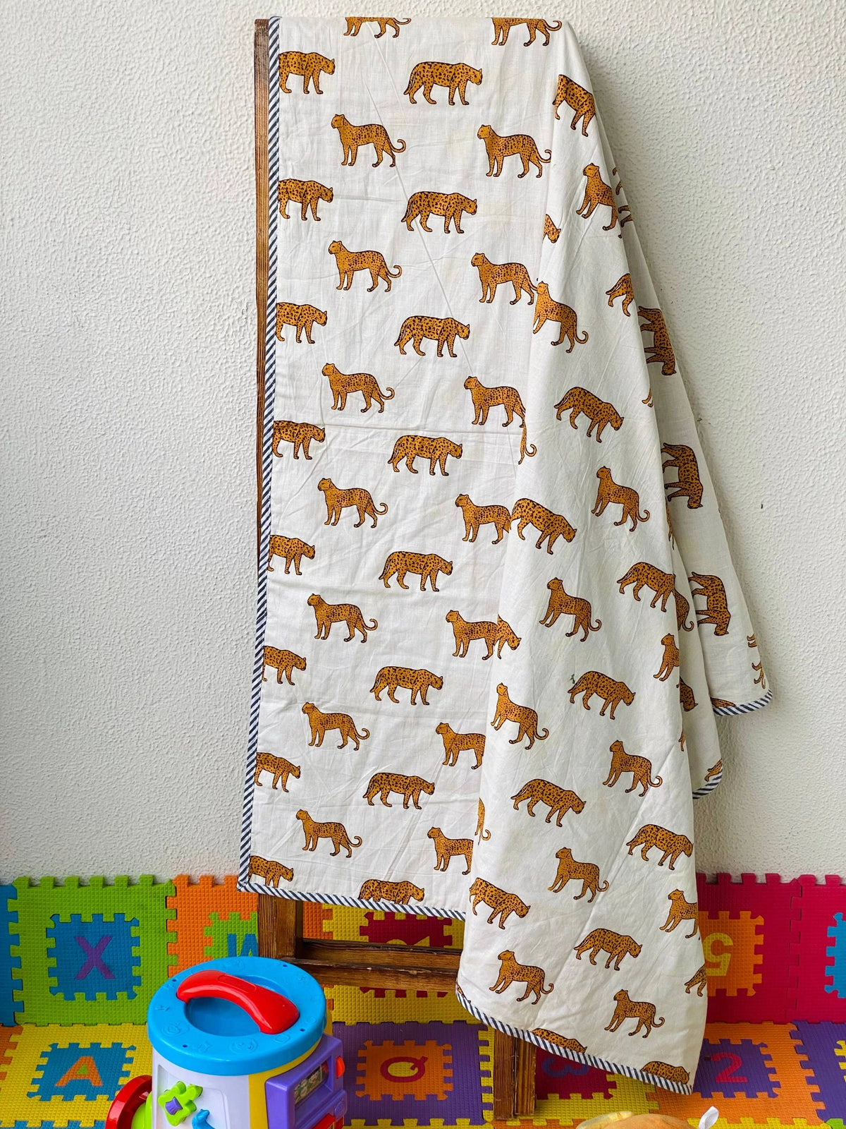 Green Leopard Print Reversible Kids Cotton Blanket