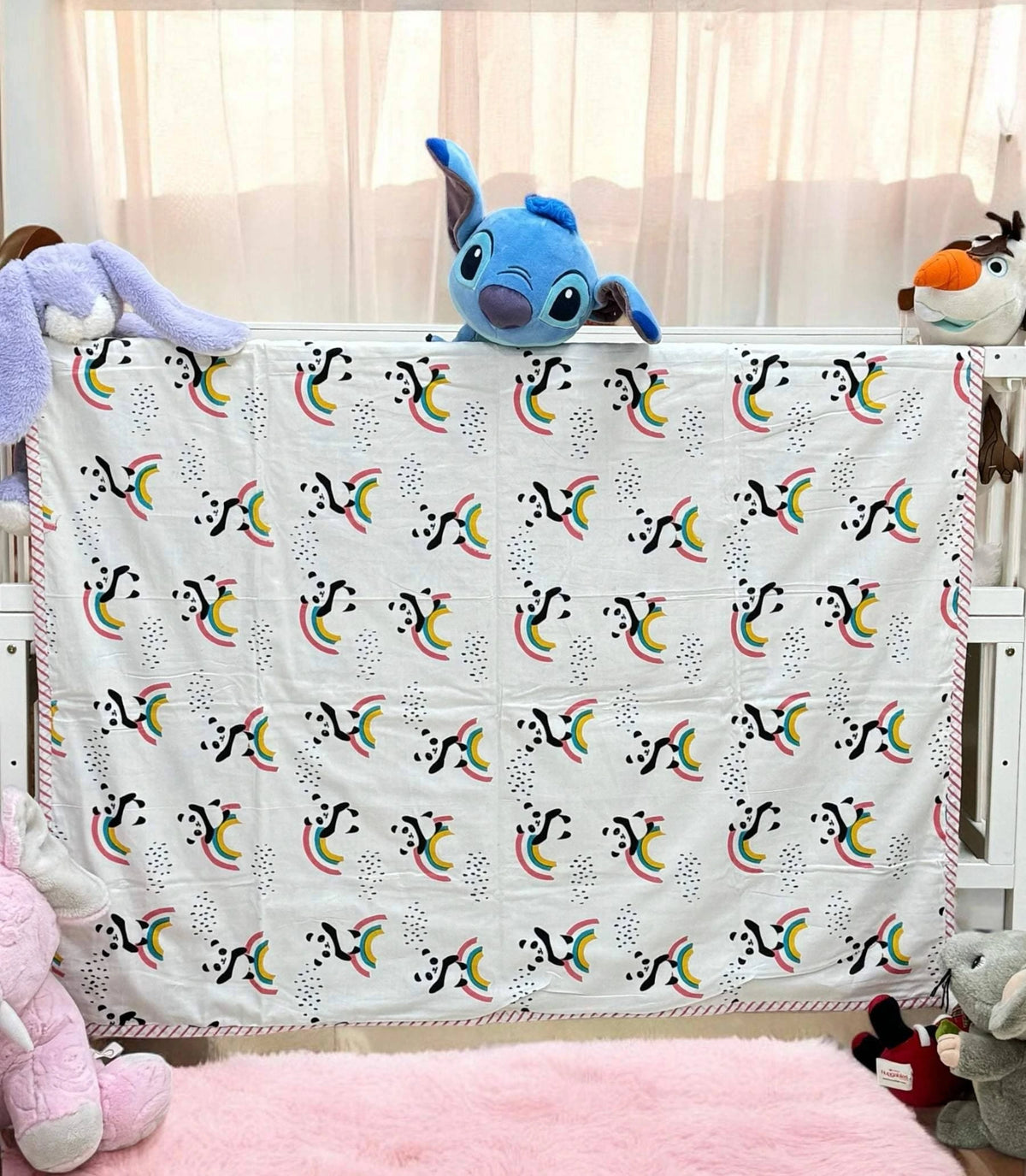 Grey Panda Rainbow Reversible Kids Cotton Blanket