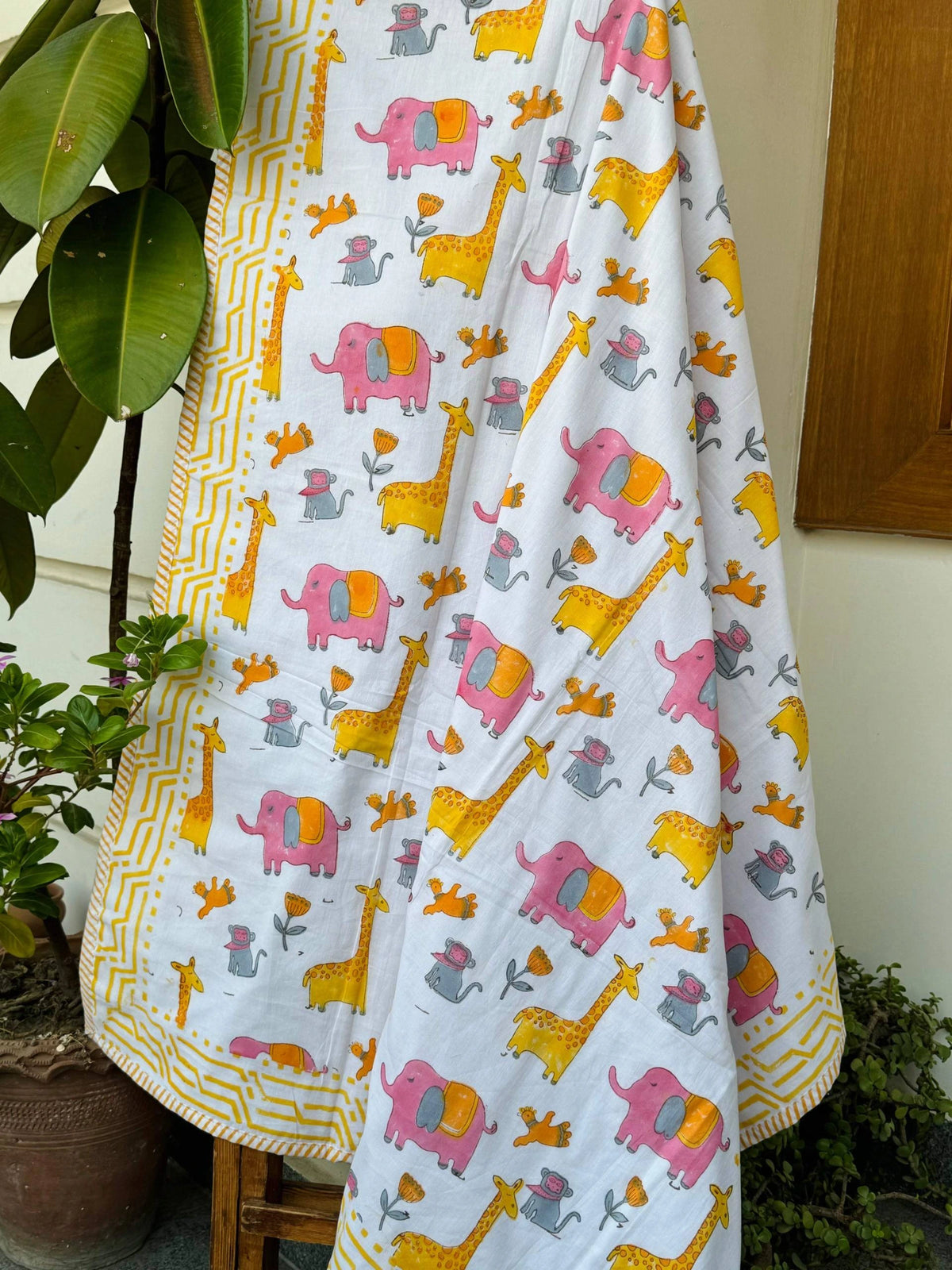Jungle Friends Handblock Printed Reversible Kids Cotton Blanket