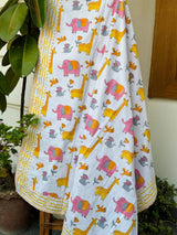 Jungle Friends Handblock Printed Reversible Kids Cotton Blanket