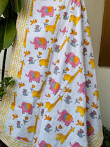 Jungle Friends Handblock Printed Reversible Kids Cotton Blanket