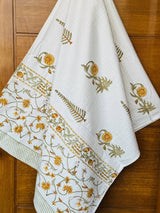 Golden Fern Handblock Printed Waffle Weave Cotton Towel Set (1 Bath, 2 Hand)