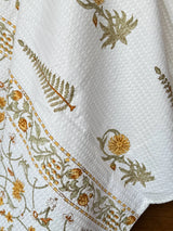 Golden Fern Handblock Printed Waffle Weave Cotton Towel Set (1 Bath, 2 Hand)