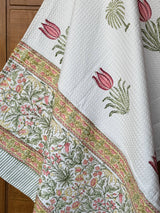Floral Meadow Handblock Printed Waffle Weave Cotton Towel Set (1 Bath, 2 Hand)