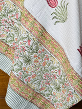 Floral Meadow Handblock Printed Waffle Weave Cotton Towel Set (1 Bath, 2 Hand)
