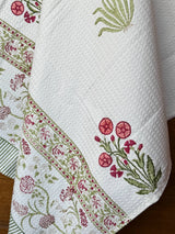 Tulip Garden Handblock Printed Waffle Weave Cotton Towel Set (1 Bath, 2 Hand)