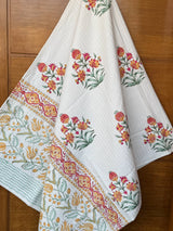 Floral Bloom Handblock Printed Waffle Weave Cotton Towel Set (1 Bath, 2 Hand)