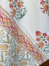 Floral Bloom Handblock Printed Waffle Weave Cotton Towel Set (1 Bath, 2 Hand)