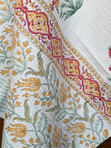 Floral Bloom Handblock Printed Waffle Weave Cotton Towel Set (1 Bath, 2 Hand)