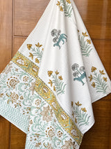 Tiger Grove Handblock Printed Waffle Weave Cotton Towel Set (1 Bath, 2 Hand)