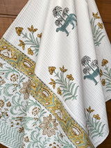 Tiger Grove Handblock Printed Waffle Weave Cotton Towel Set (1 Bath, 2 Hand)