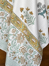Tiger Grove Handblock Printed Waffle Weave Cotton Towel Set (1 Bath, 2 Hand)
