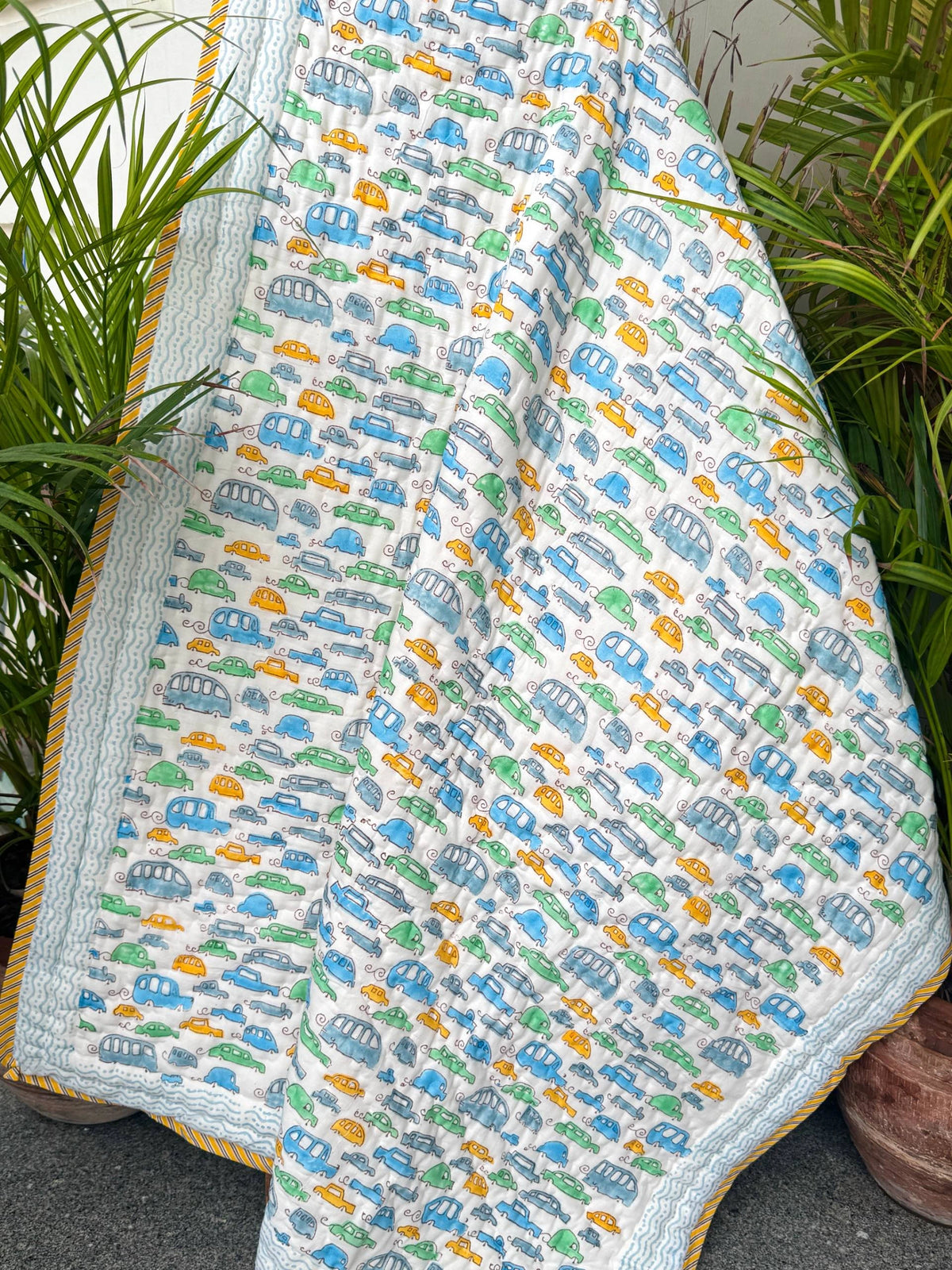 Blue Car Print Reversible Layered Kids Quilt