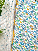Blue Car Print Reversible Layered Kids Quilt