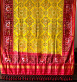 Yellow and Red Handloom pure silk single ikat/patola dupatta