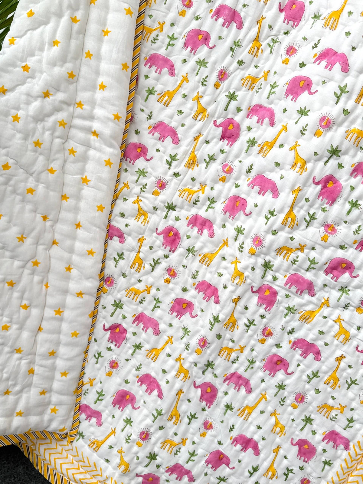 Pink Elephant & Giraffe Reversible Layered Kids Quilt