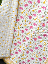 Pink Elephant & Giraffe Reversible Layered Kids Quilt