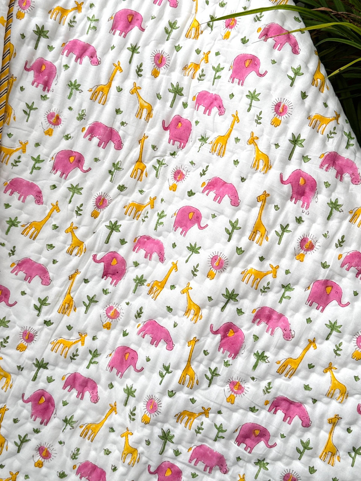 Pink Elephant & Giraffe Reversible Layered Kids Quilt