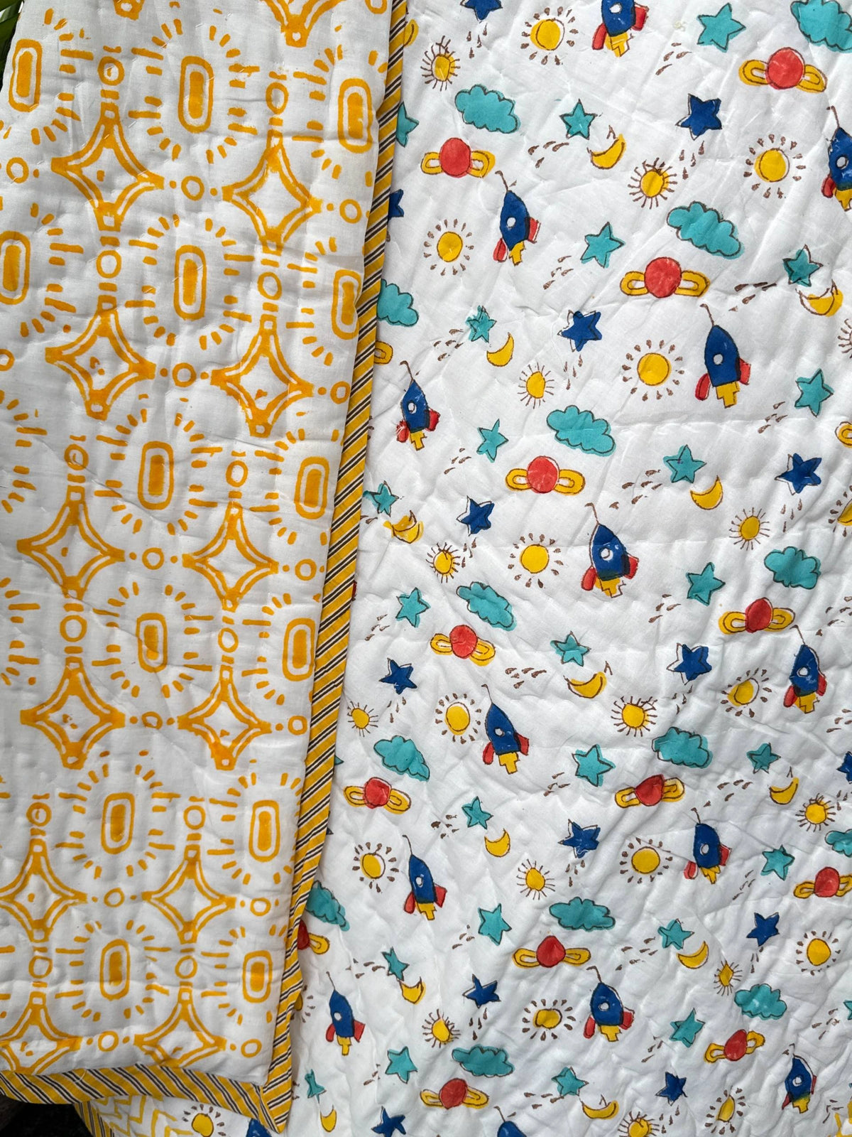 Space Explorer Handblock Printed Layered Kids Quilt