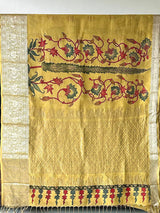 Tree of Life Theme Pattu Silk Kalamakari Saree in Yellow Colour