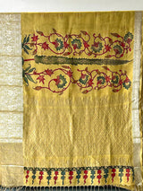 Tree of Life Theme Pattu Silk Kalamakari Saree in Yellow Colour