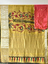 Tree of Life Theme Pattu Silk Kalamakari Saree in Yellow Colour