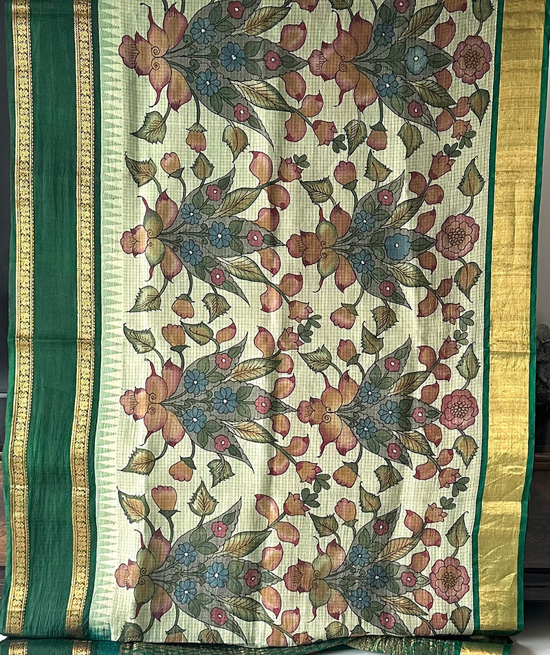 Handloom Cotton Silk Floral Kalamkari Saree