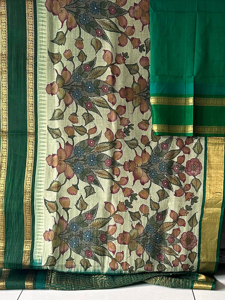 Handloom Cotton Silk Floral Kalamkari Saree