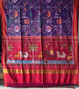 Exclusive Handloom Purple and Red Mulberry Silk Ikat Patola Saree with Animal Motifs